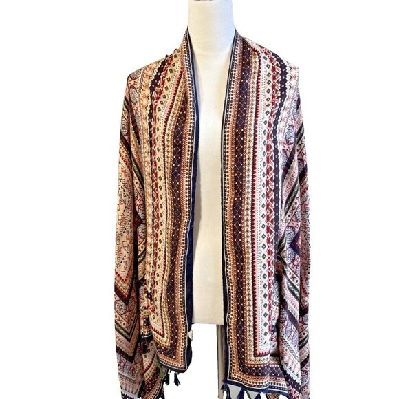 Gregory Ladner Mosaic Patter Scarf Women's Shawl Rustic Colors Boho Fringe Hem - Picture 2 of 9